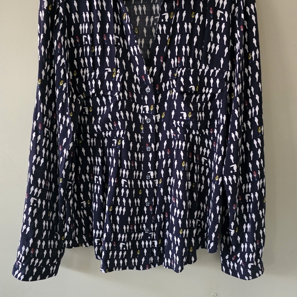 Anthropologie Maeve 10 Eclectic Bohemian Novelty Print Wynwood Bird Button Shirt - Picture 10 of 15